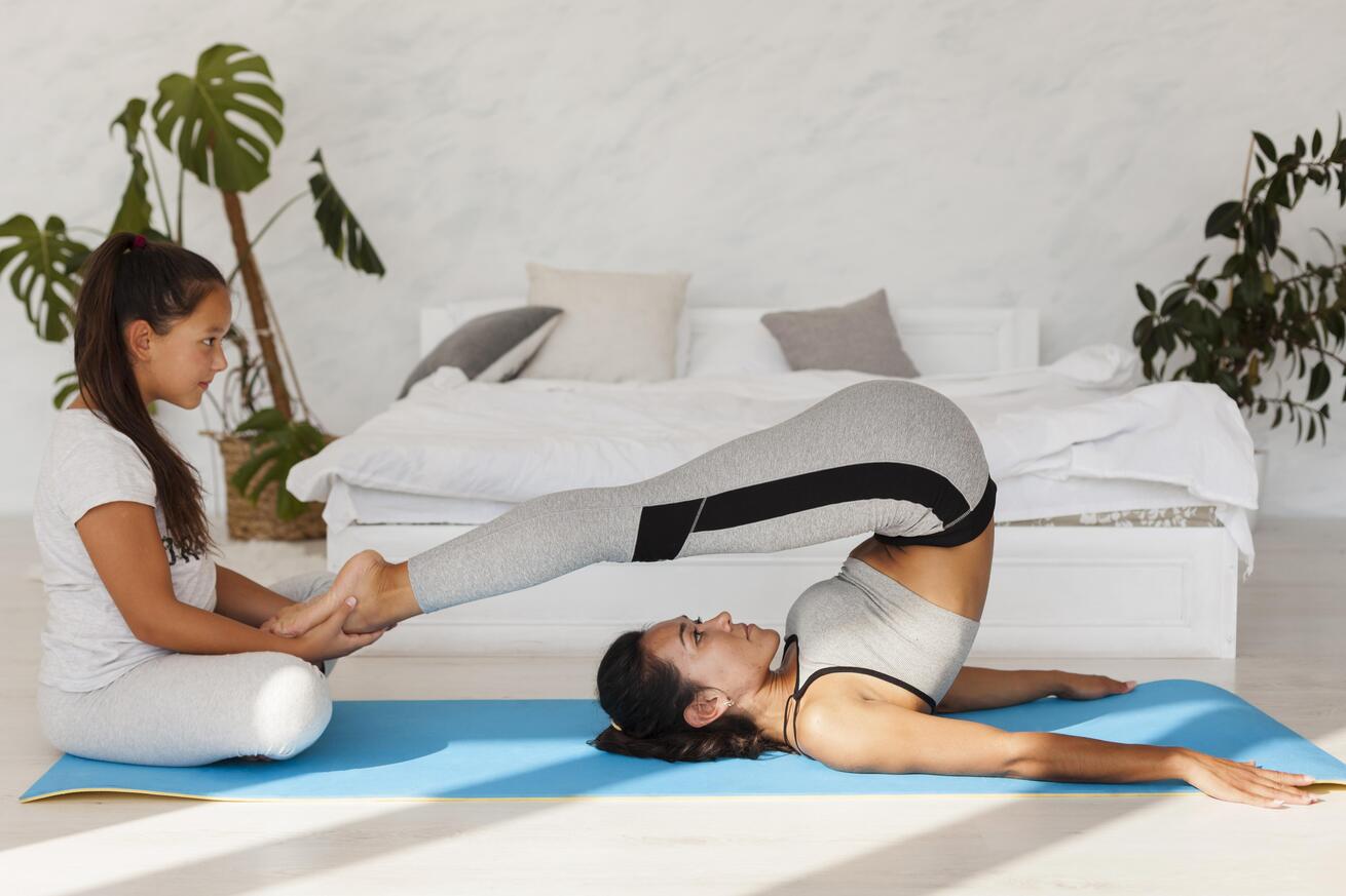 full-shot-woman stretching yoga mat at Core Concept