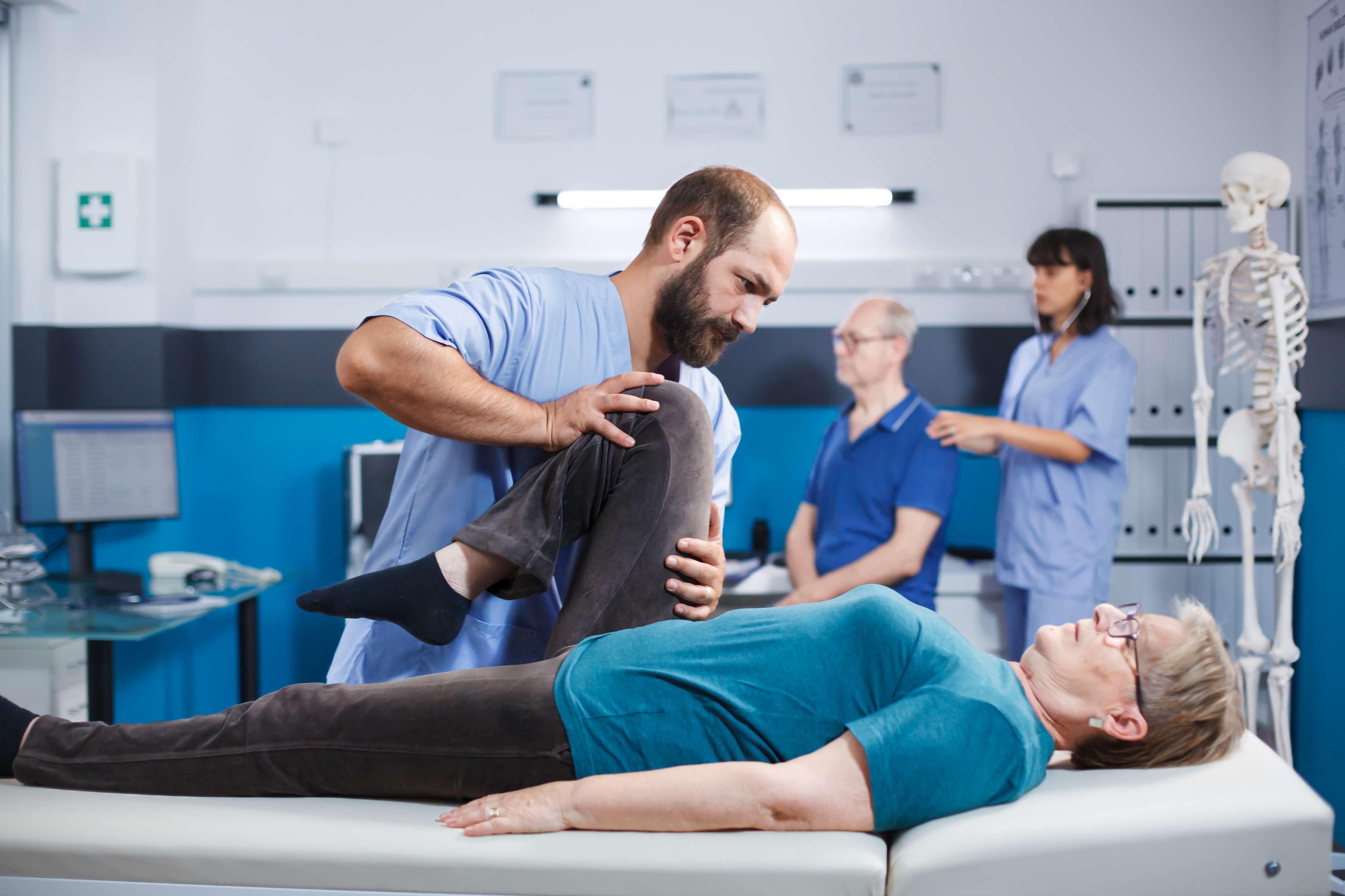 Woman Doing Leg Exercises Hospital at Core Concept